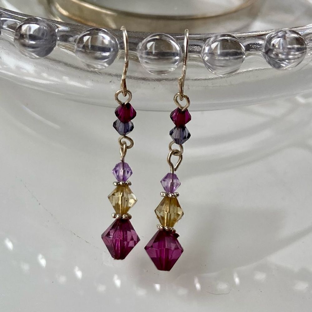 3/$15 Purple Crystal Silver Dangle Earrings - Picture 3 of 3